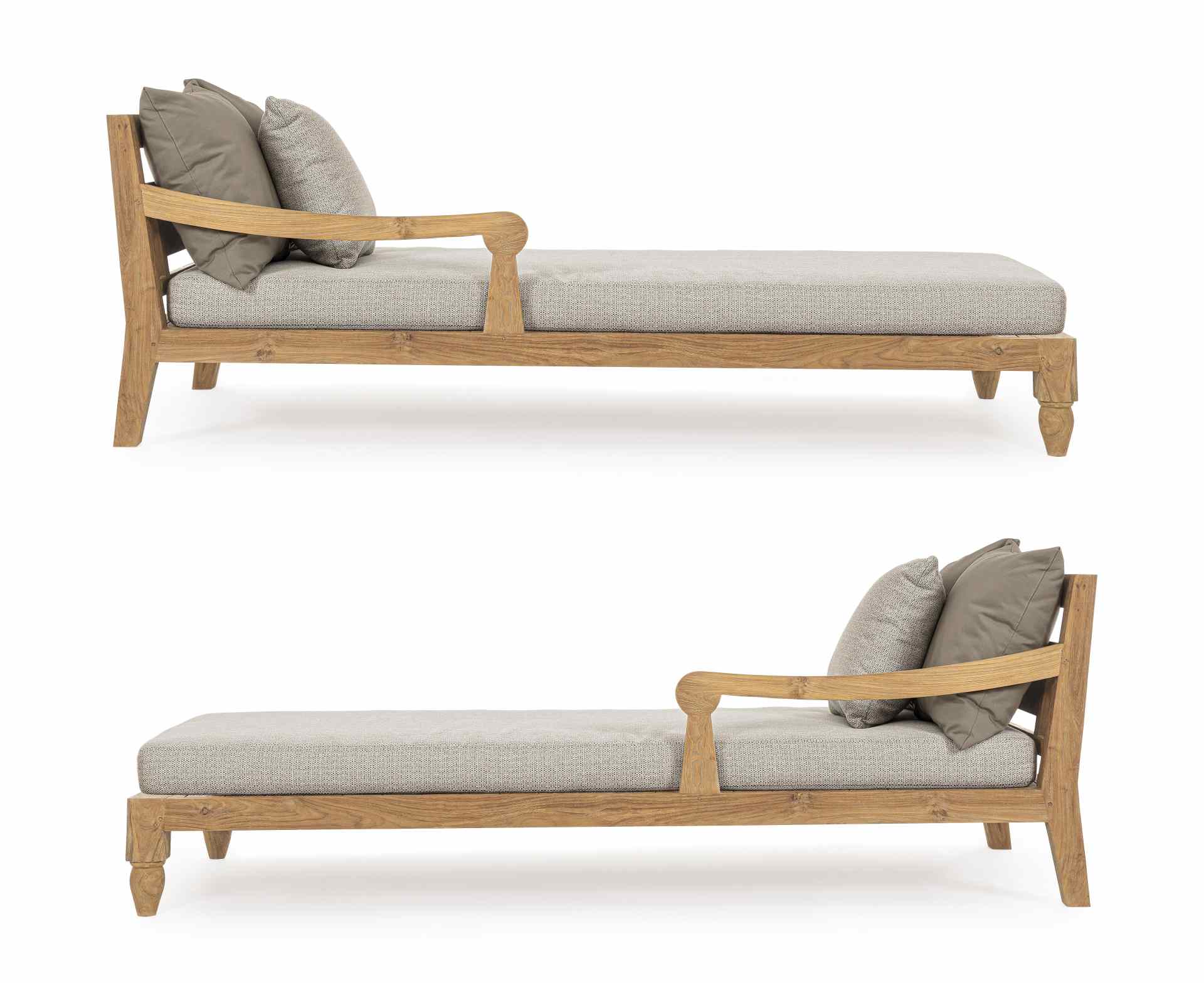 Daybed Bali aus Teakholz, Hellgrau