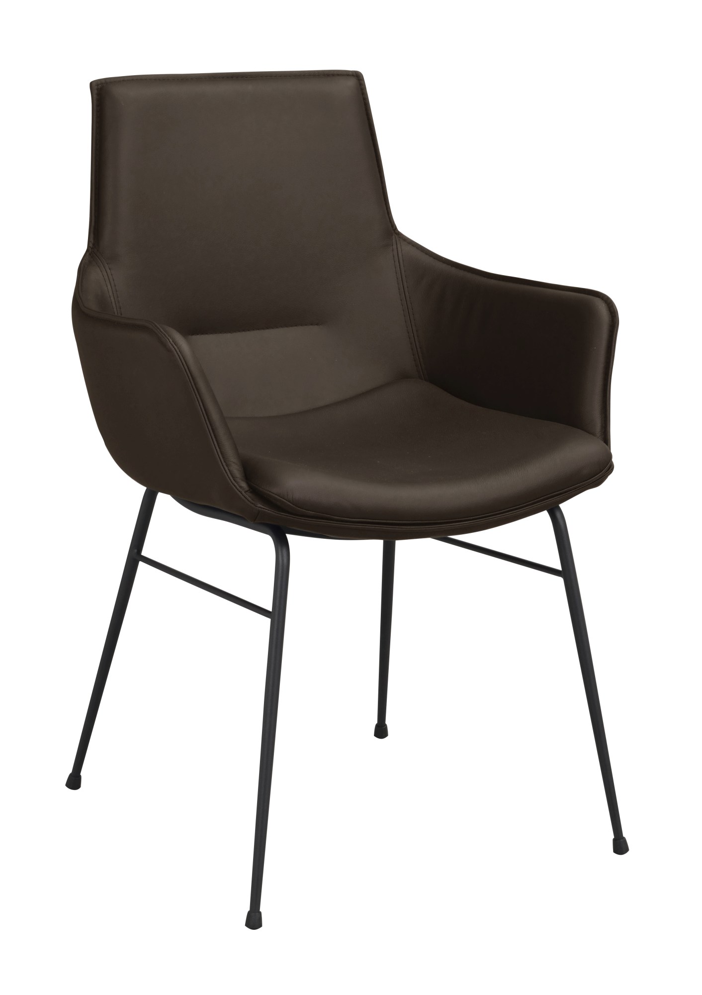 Stuhl Lowell 2er Set mit Armlehnen, Leder Braun