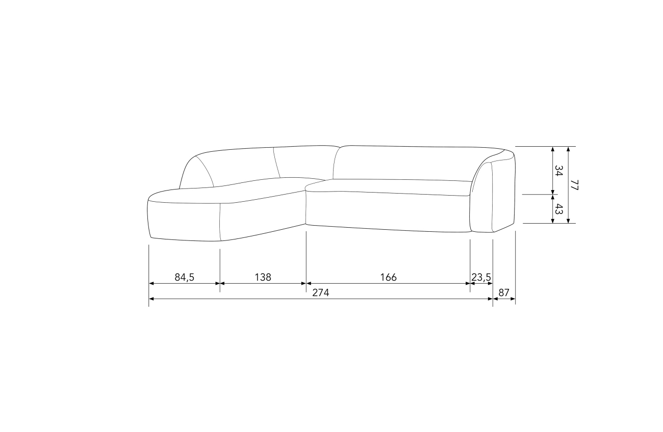 Ecksofa Sloping aus Struktursamt Links, Brass