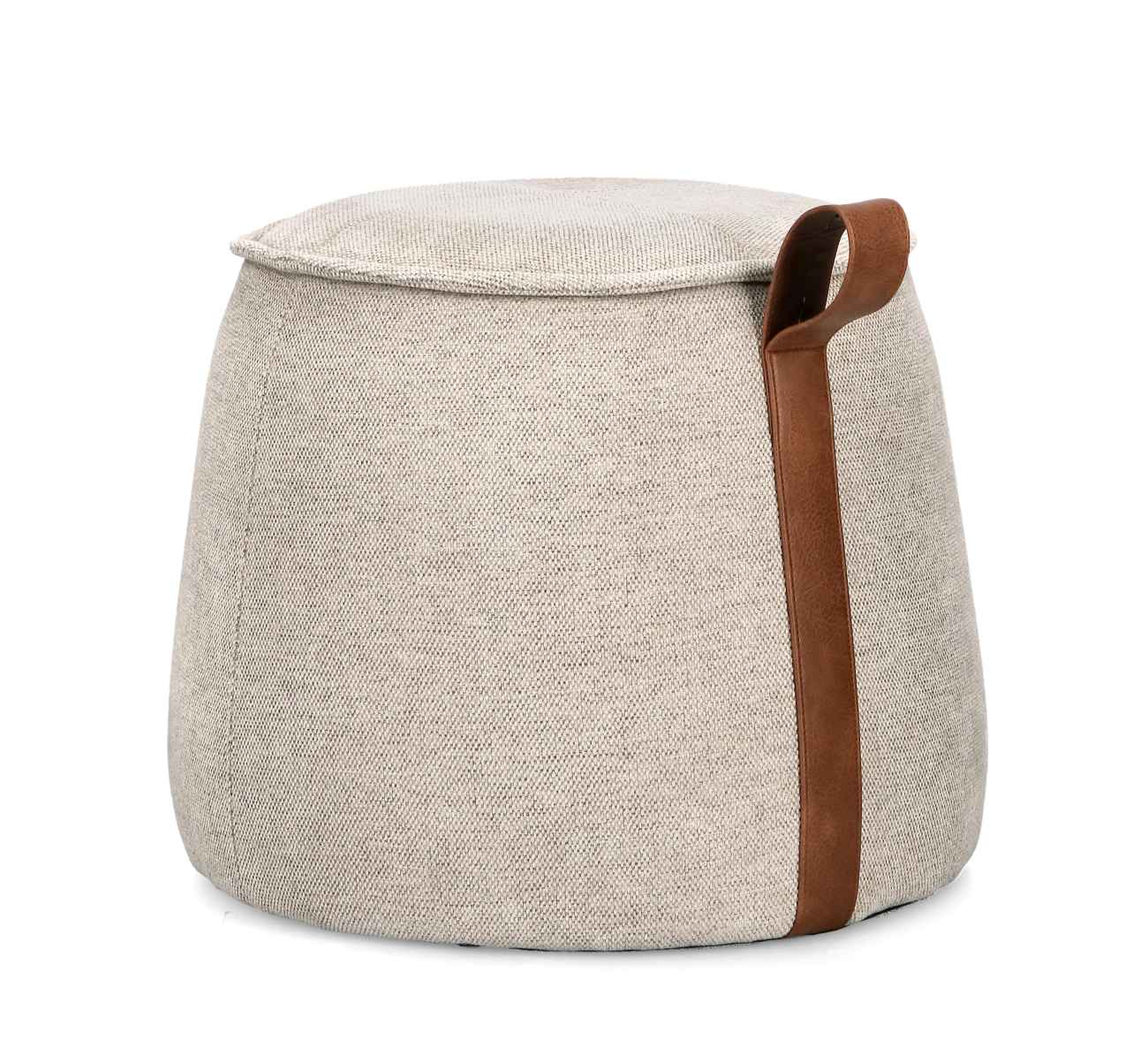 Pouf Anila aus Chenille-Stoff, Hellgrau