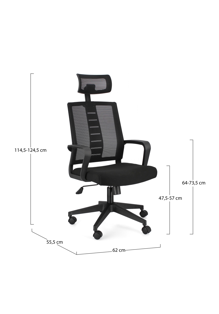 Bürostuhl Roman mit Kopfstütze, Schwarz