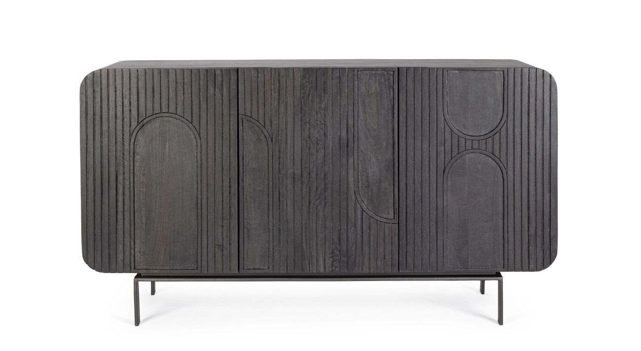 Sideboard Orissa aus Mangoholz Schwarz, 145 cm