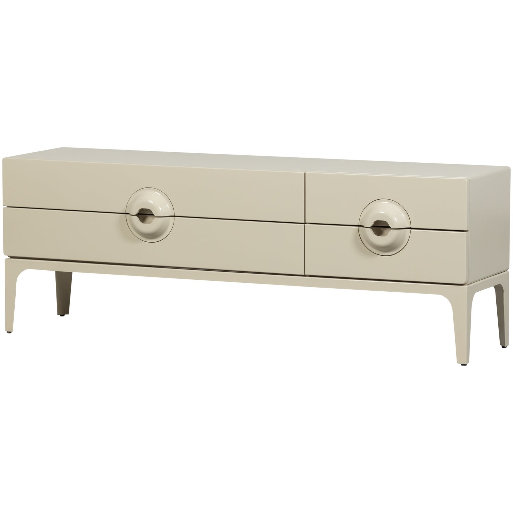 TV-Board Merge aus Eukalyptusholz, Retro Design, hellgrau lackiert, 160 cm breit