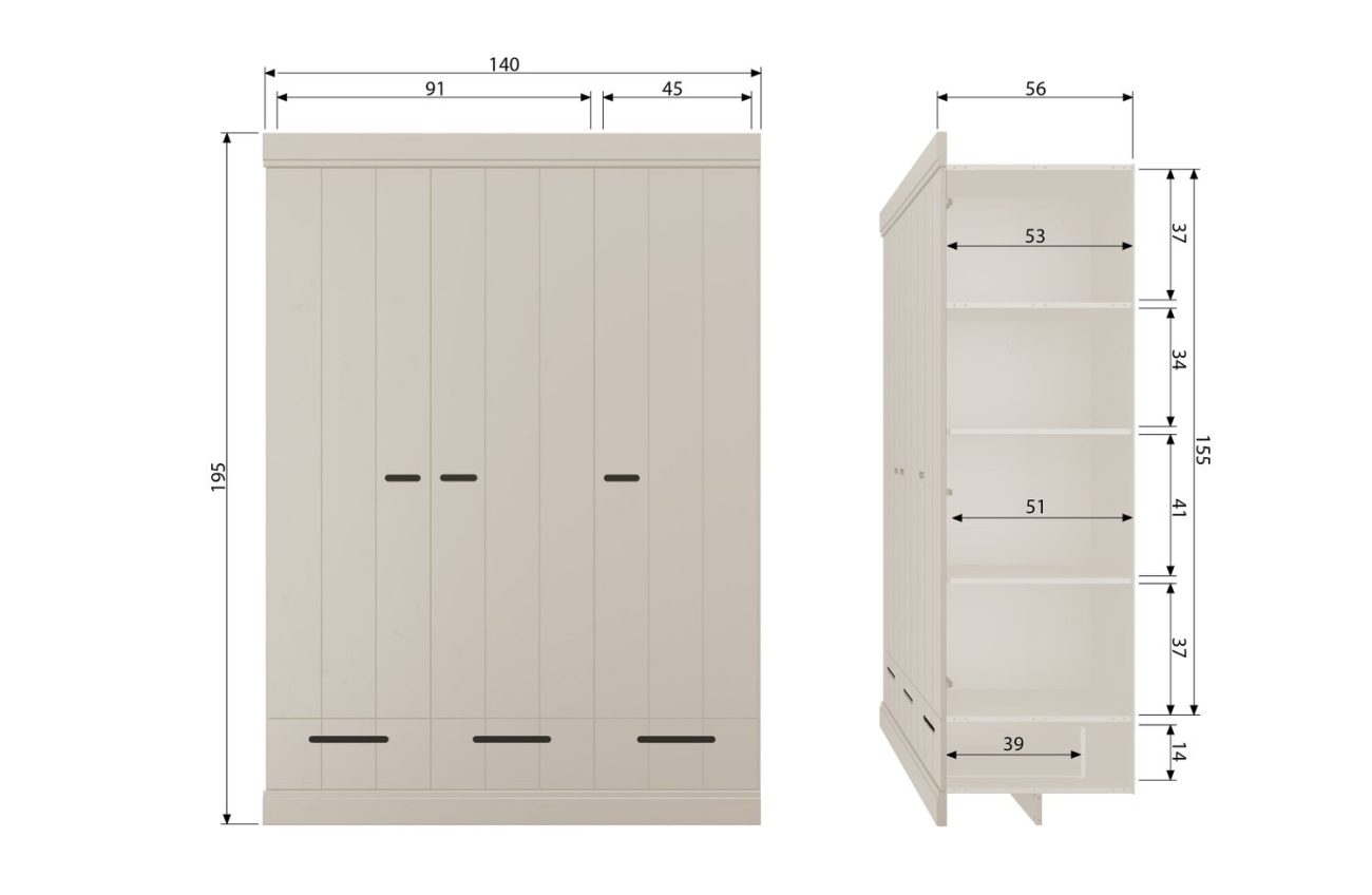 Kleiderschrank Connect aus Kiefernholz, Dust