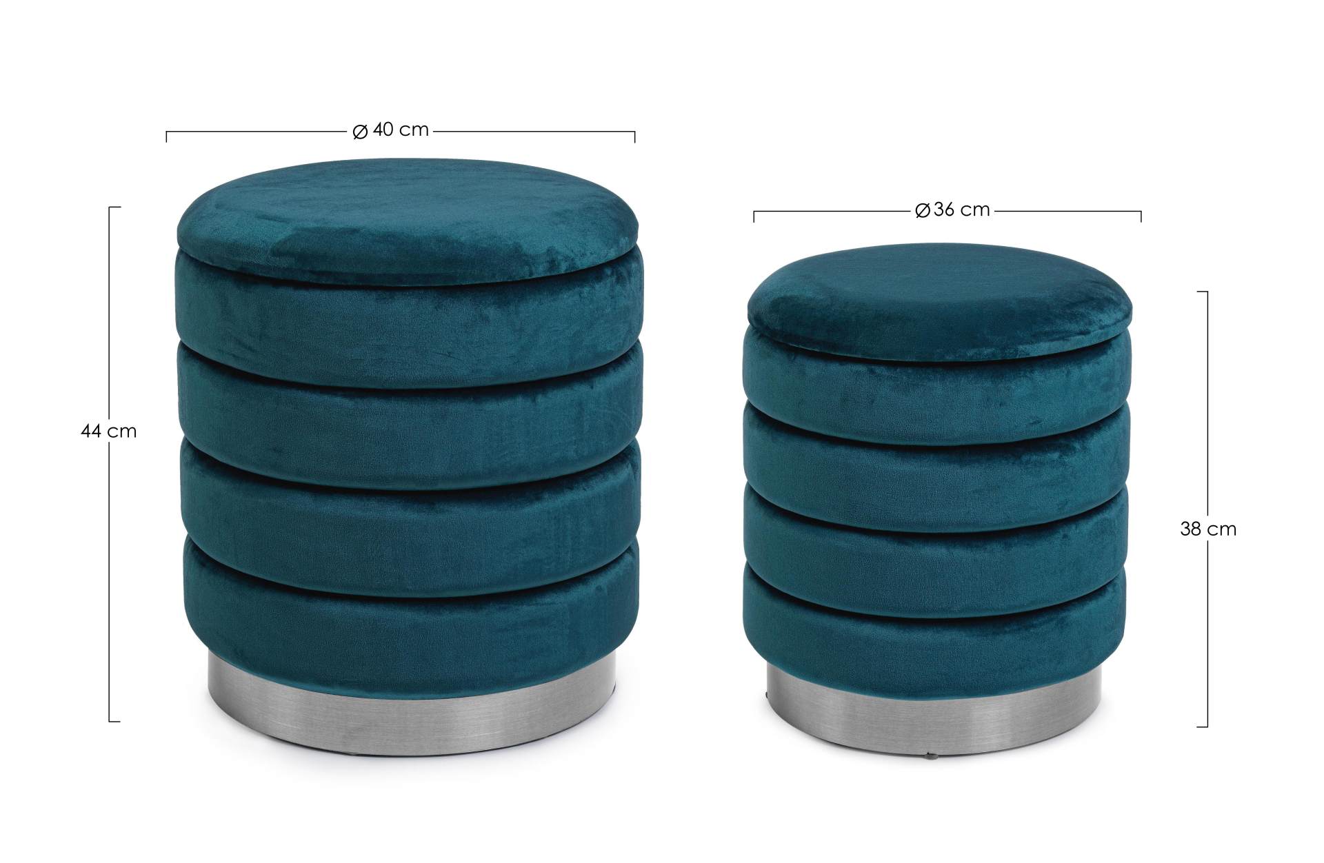 Pouf Darina 2er-Set in Samt-Optik, Blau