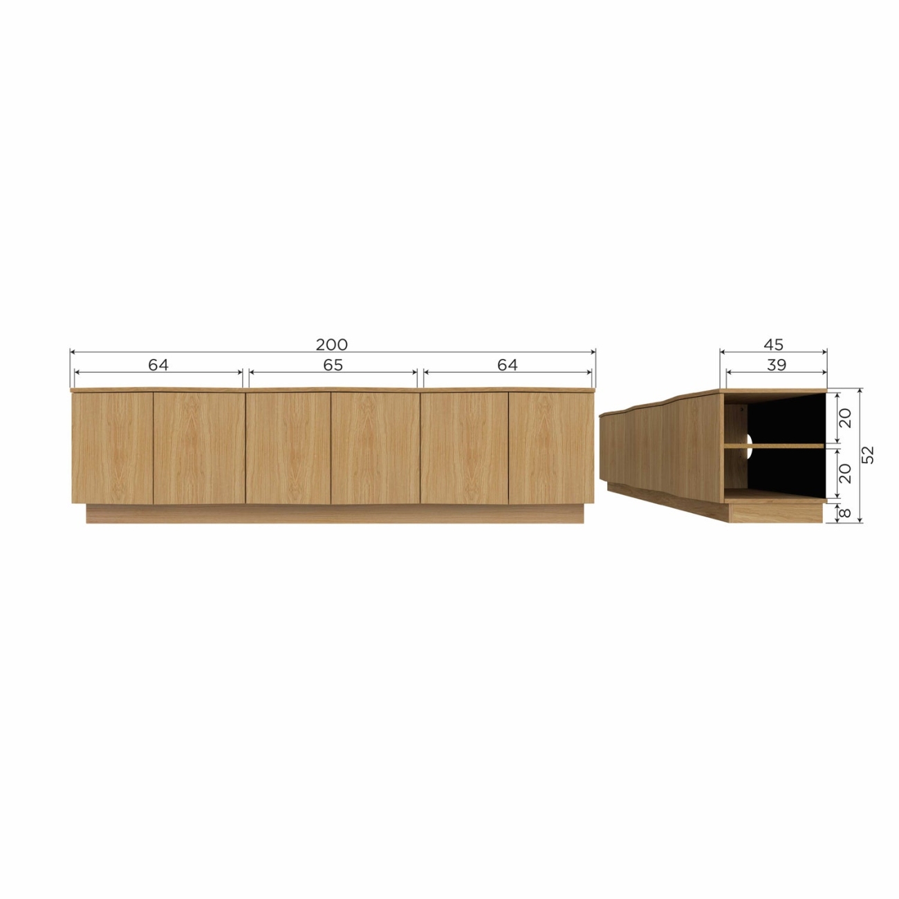 TV Board Zuma aus Eichenholzfurnier, 200 cm