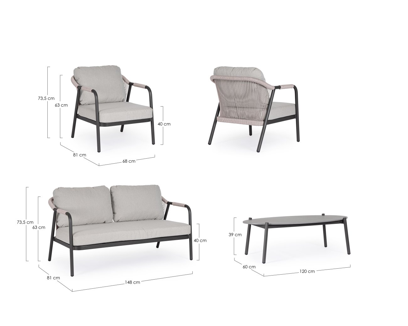 Garten-Set Miravet 4er Gruppe, Anthrazit / Taupe