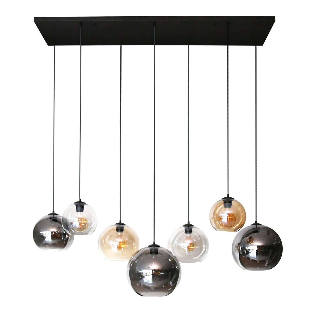 Stehleuchte Bulbusa mit LED, 3-flammig - Bernstein-, Chrom-, Klarglas