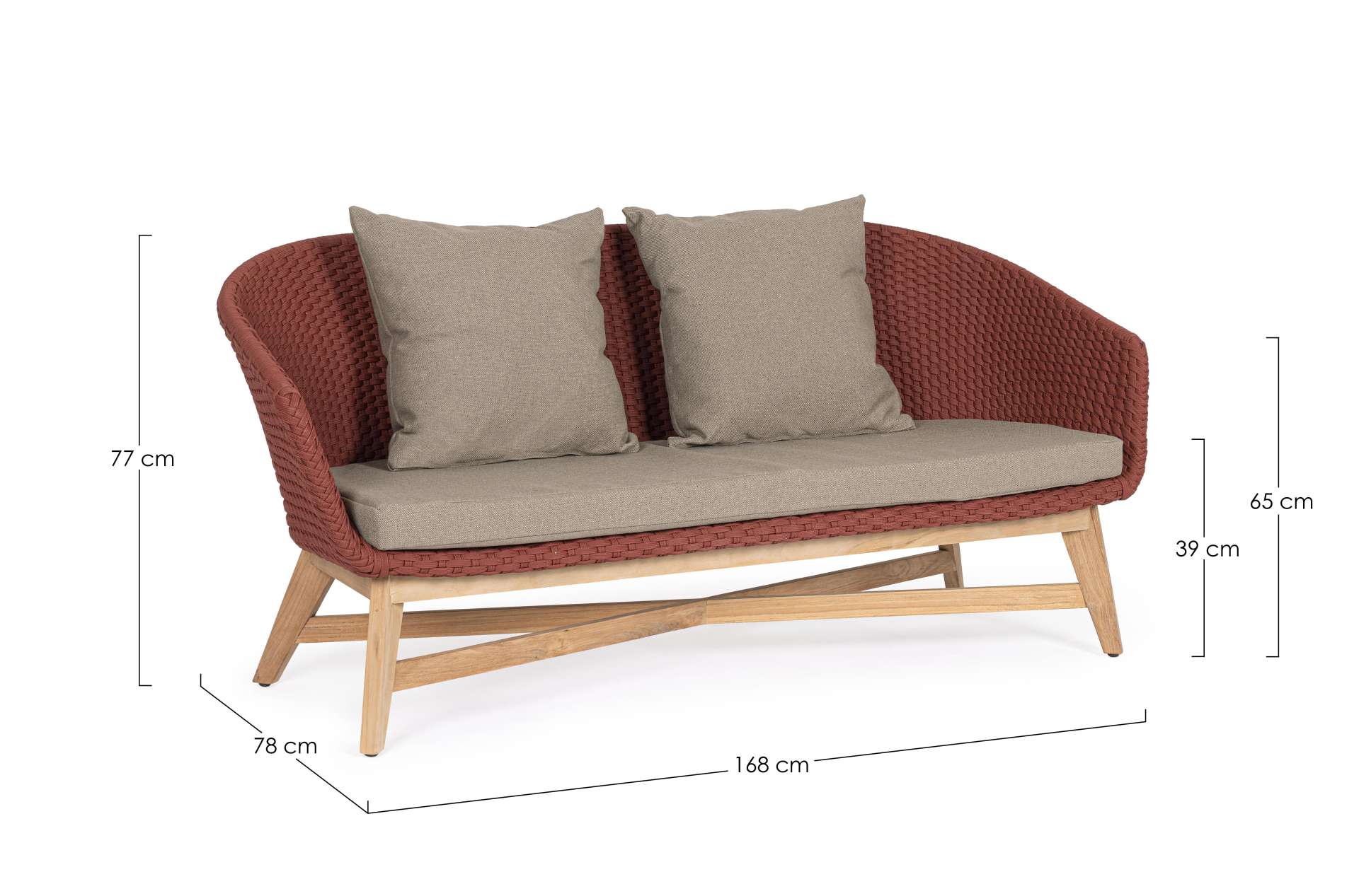 2 Sitzer Sofa Coachella mit Kissen, Rot