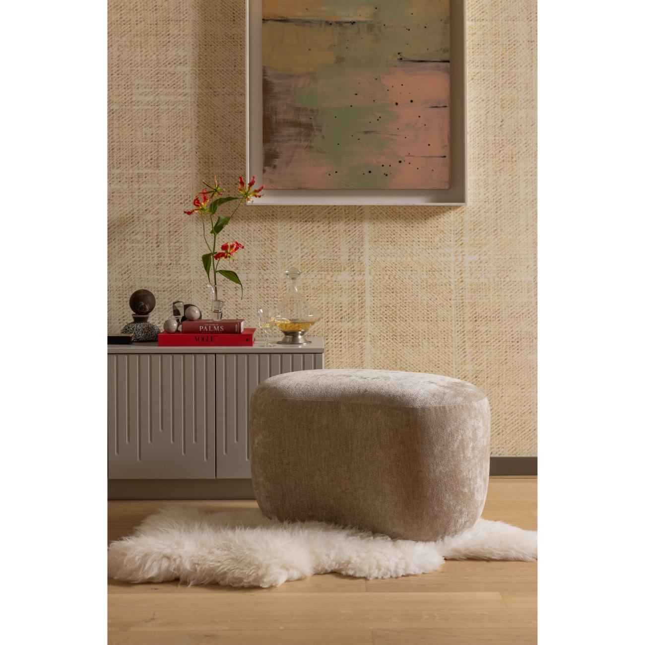 Hocker Popular aus Chenille-Stoff, Natur