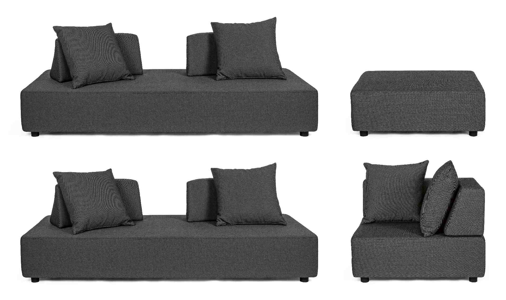 Gartenlounge Sofa Piper mit Kissen und verstellbarer Rückenlehne, Anthrazit