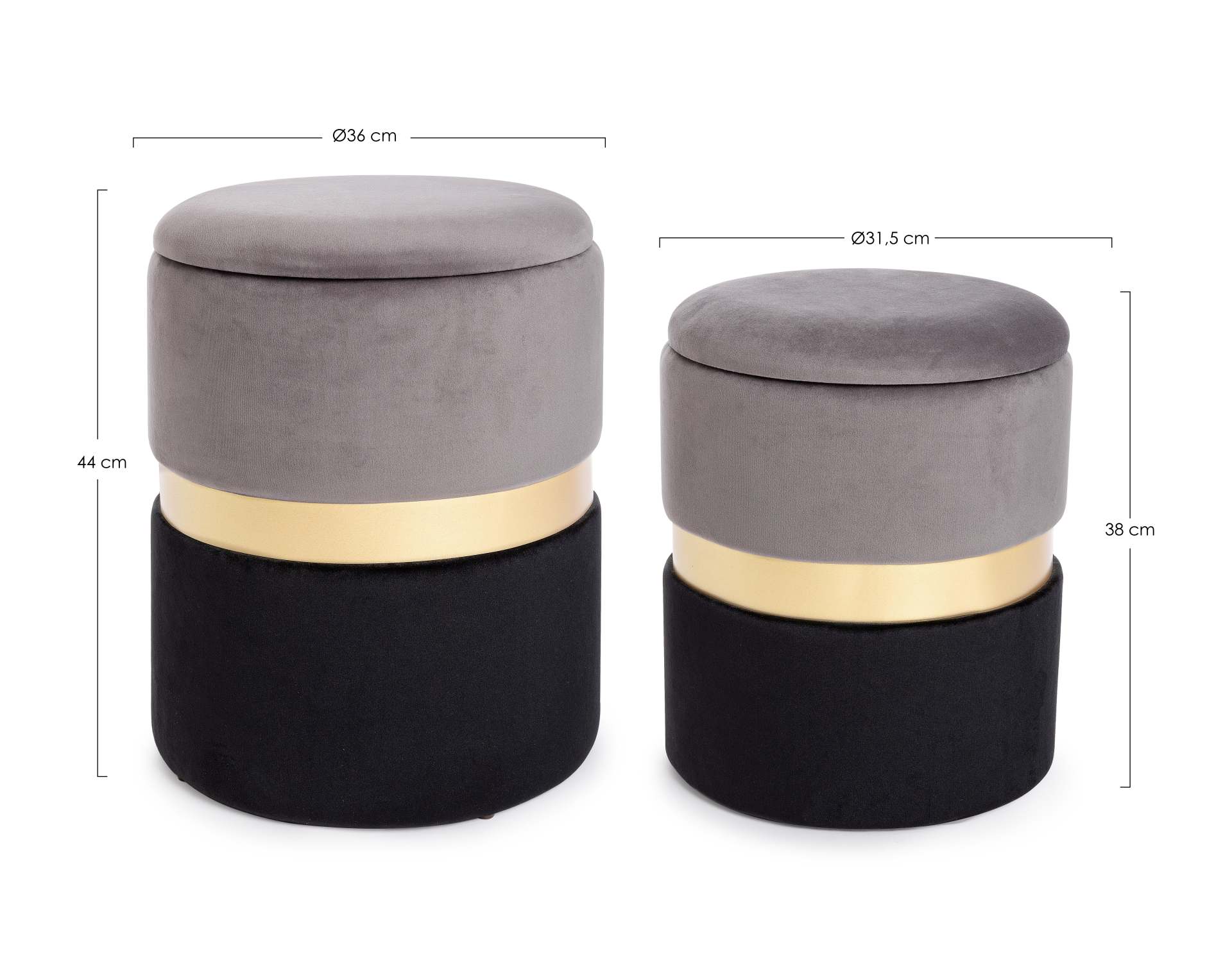 Pouf Polina 2er-Set zweifarbig, Grau/Schwarz