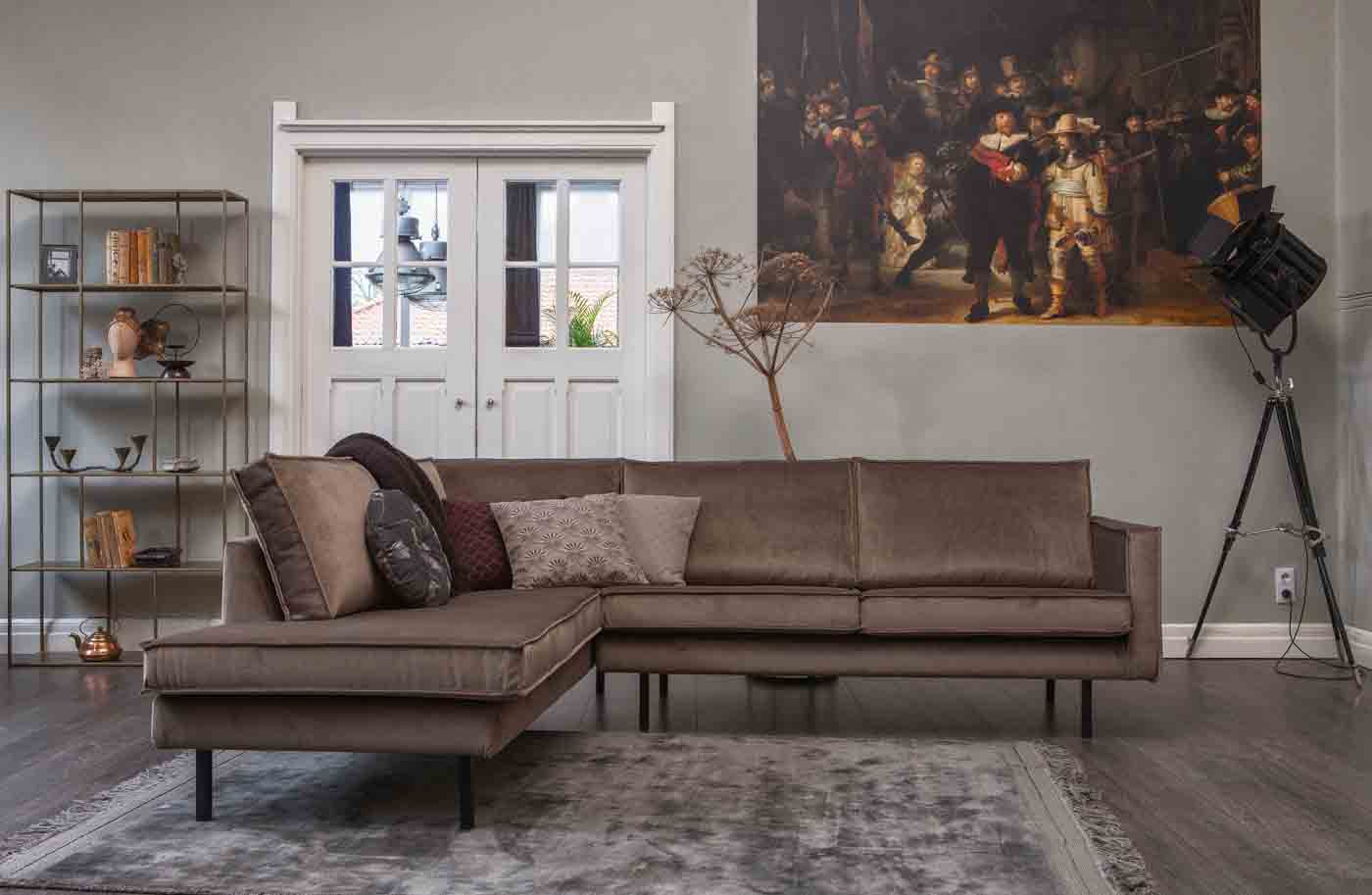 Ecksofa Rodeo Samt, links Taupe