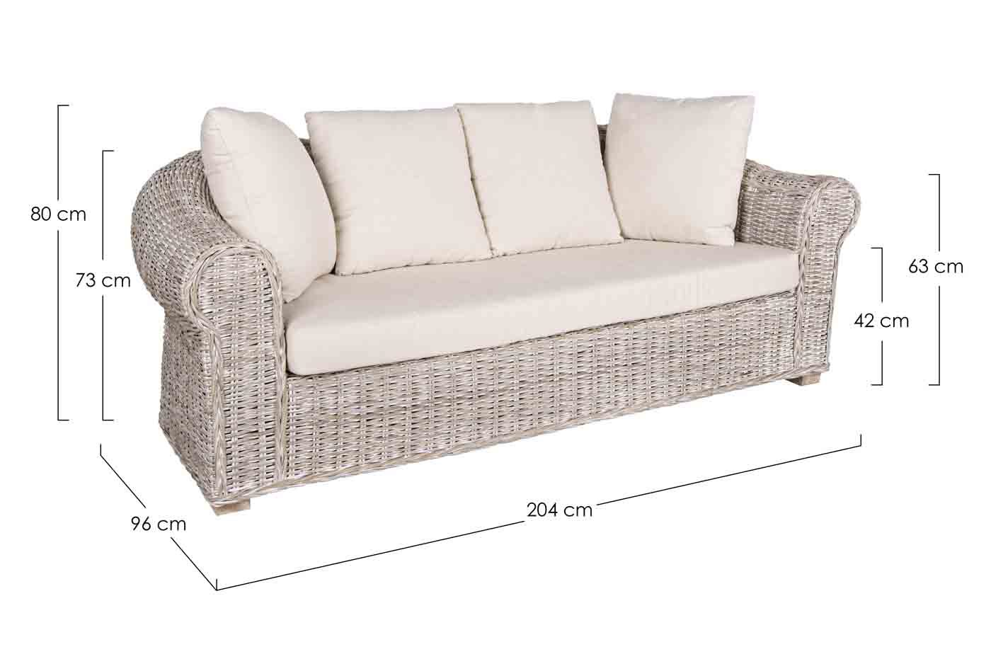 Rattansofa Coba, 205 cm