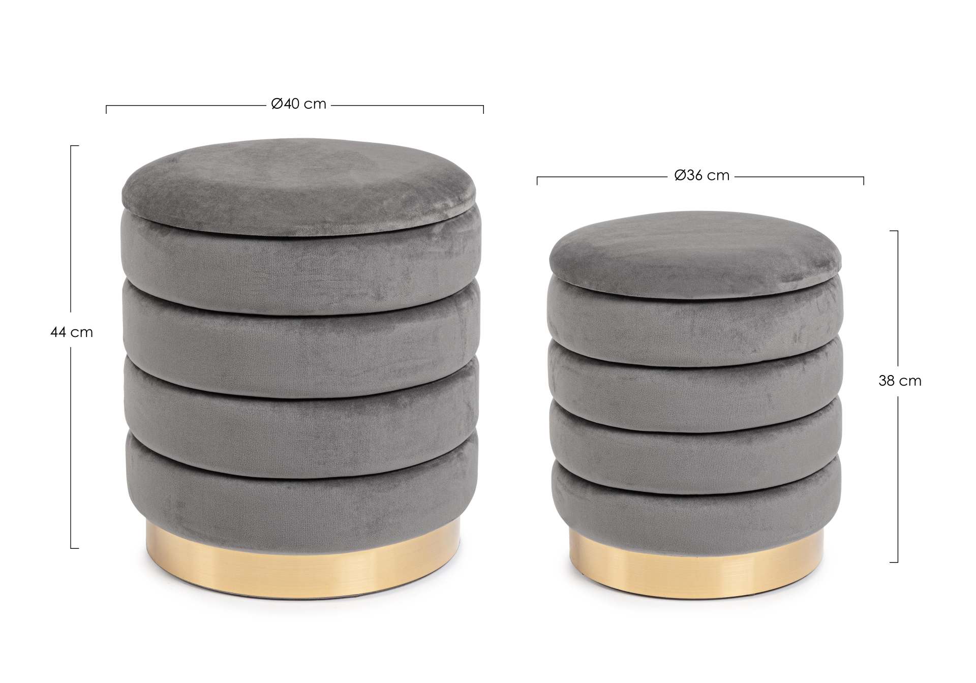 Pouf Darina 2er-Set in Samt-Optik, Grau