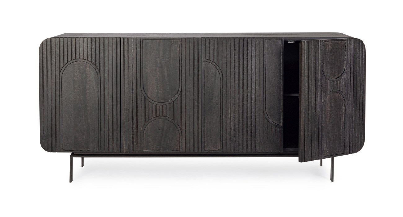 Sideboard Orissa aus Mangoholz Schwarz, 180 cm