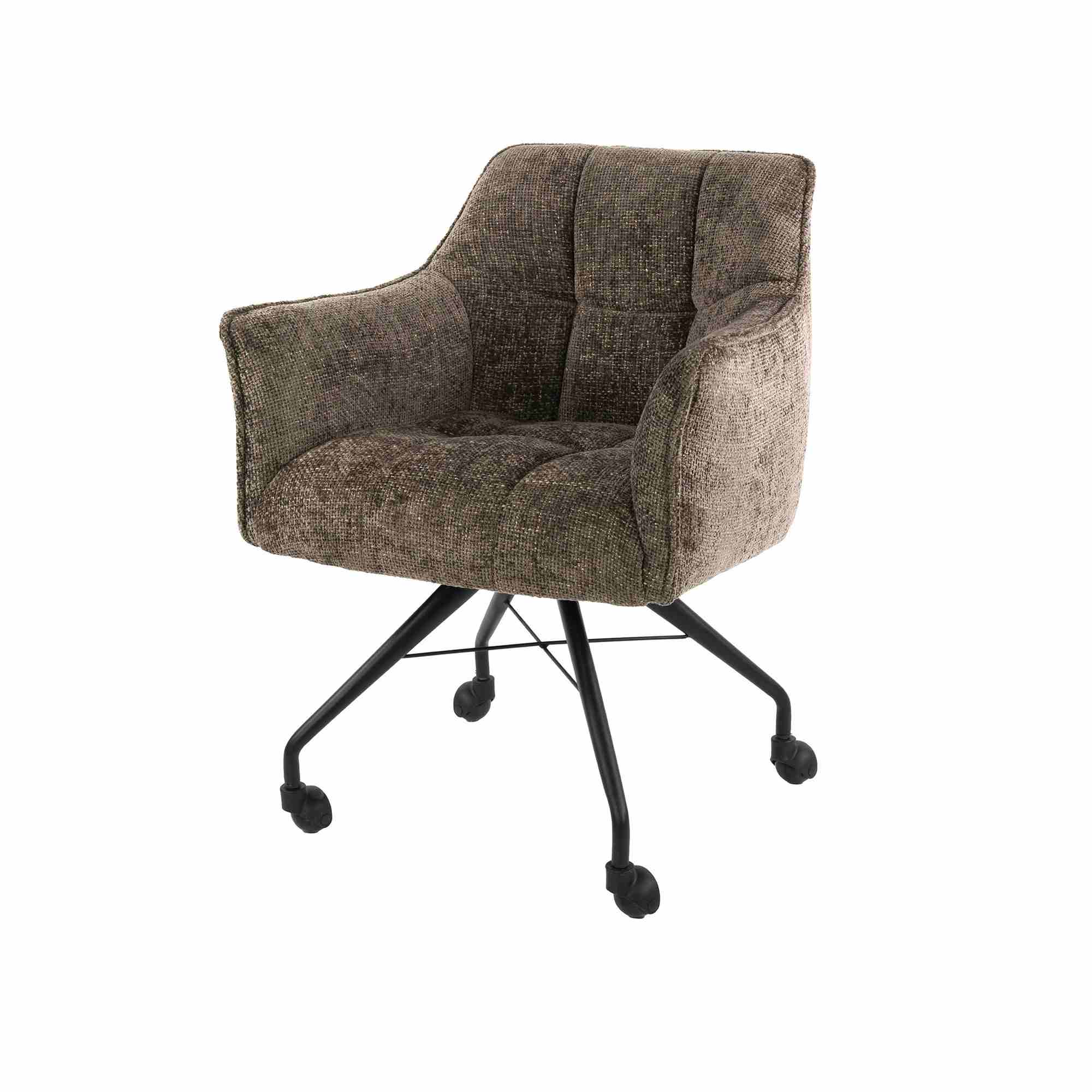 Armstuhl Retar 2er-Set auf Rollen mit Steppnähten, Chenille-Bezug, Taupe