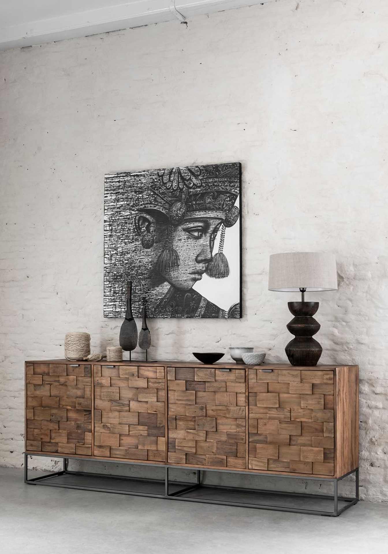 Sideboard Blockx aus Teakholz, 210 cm