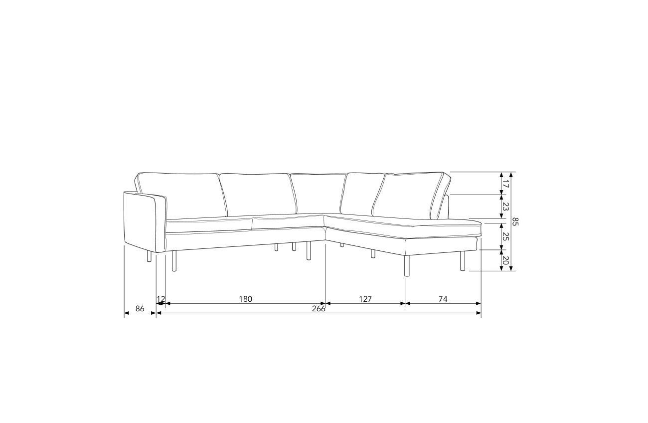 Ecksofa Rodeo aus Struktursamt Rechts, Brass