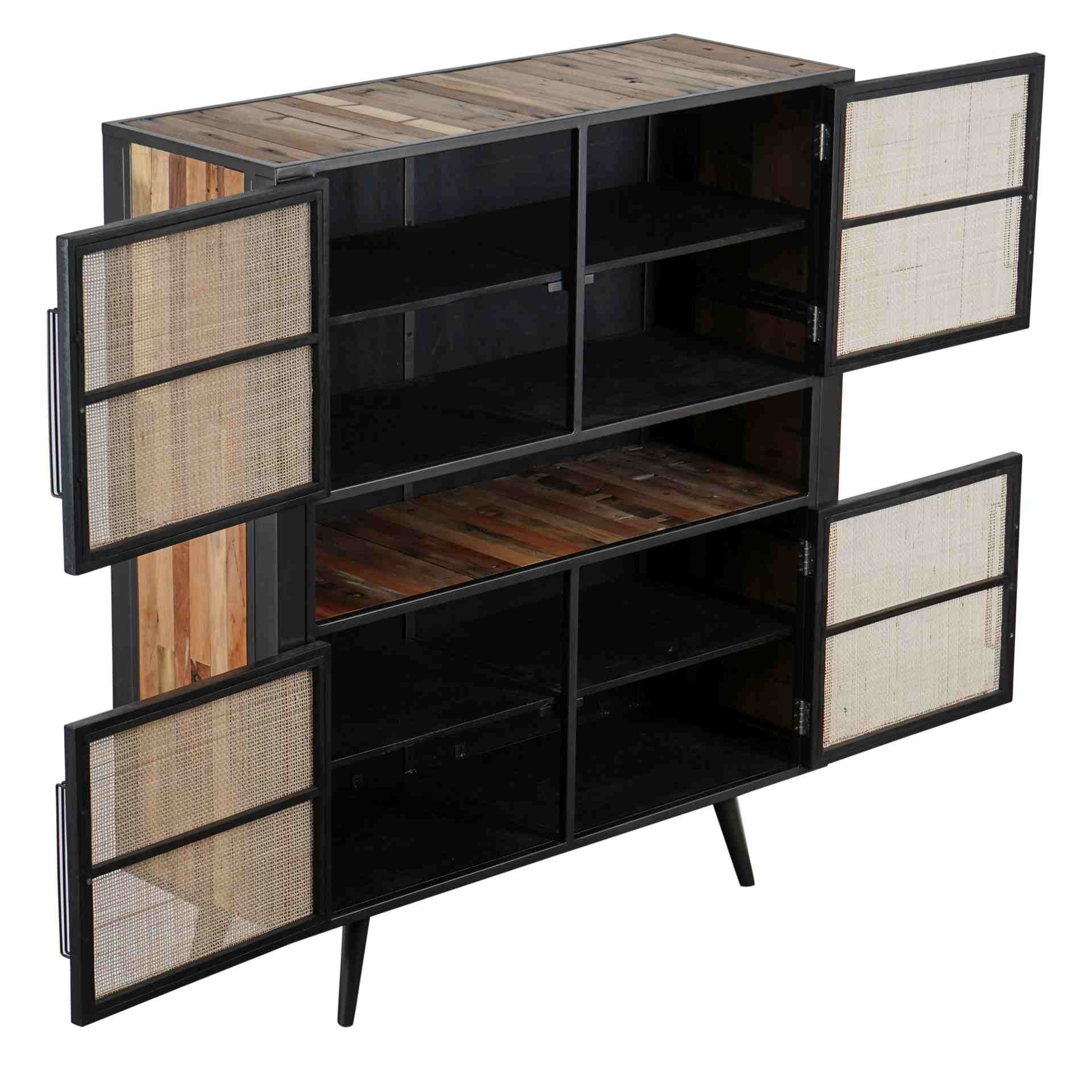 Highboard Nordic Rattan mit 4 Türen, 130 cm