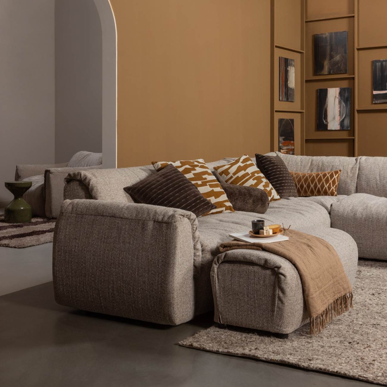 Hocker Baggy aus Melange-Stoff, Braun