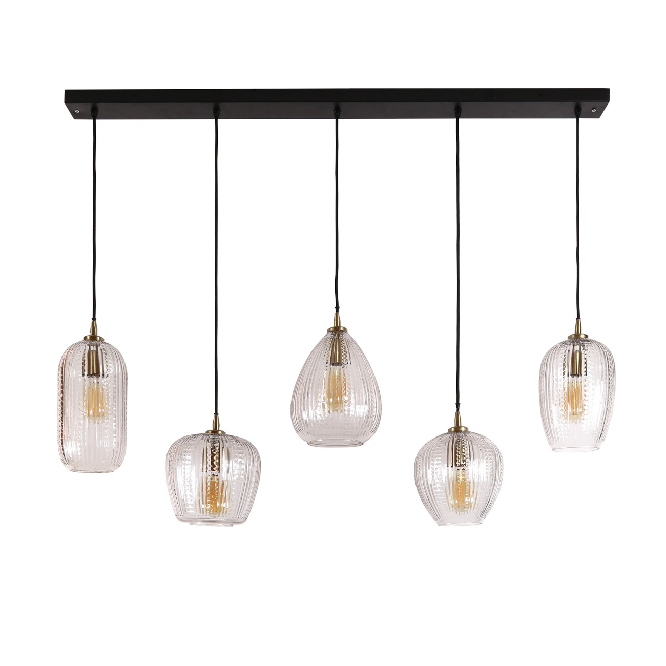 Hängeleuchte Daia, 5-flammig - Klarglas mit Diamantstruktur, inkl. LED