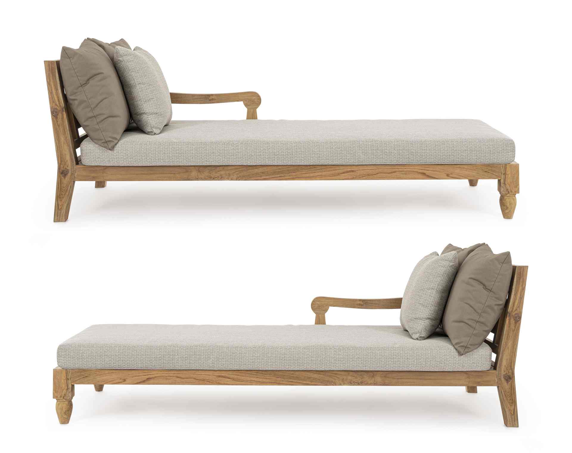 Daybed Bali aus Teakholz, Hellgrau