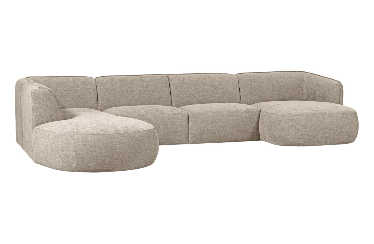 Sofa Polly U-Form aus Webstoff Links, Sand