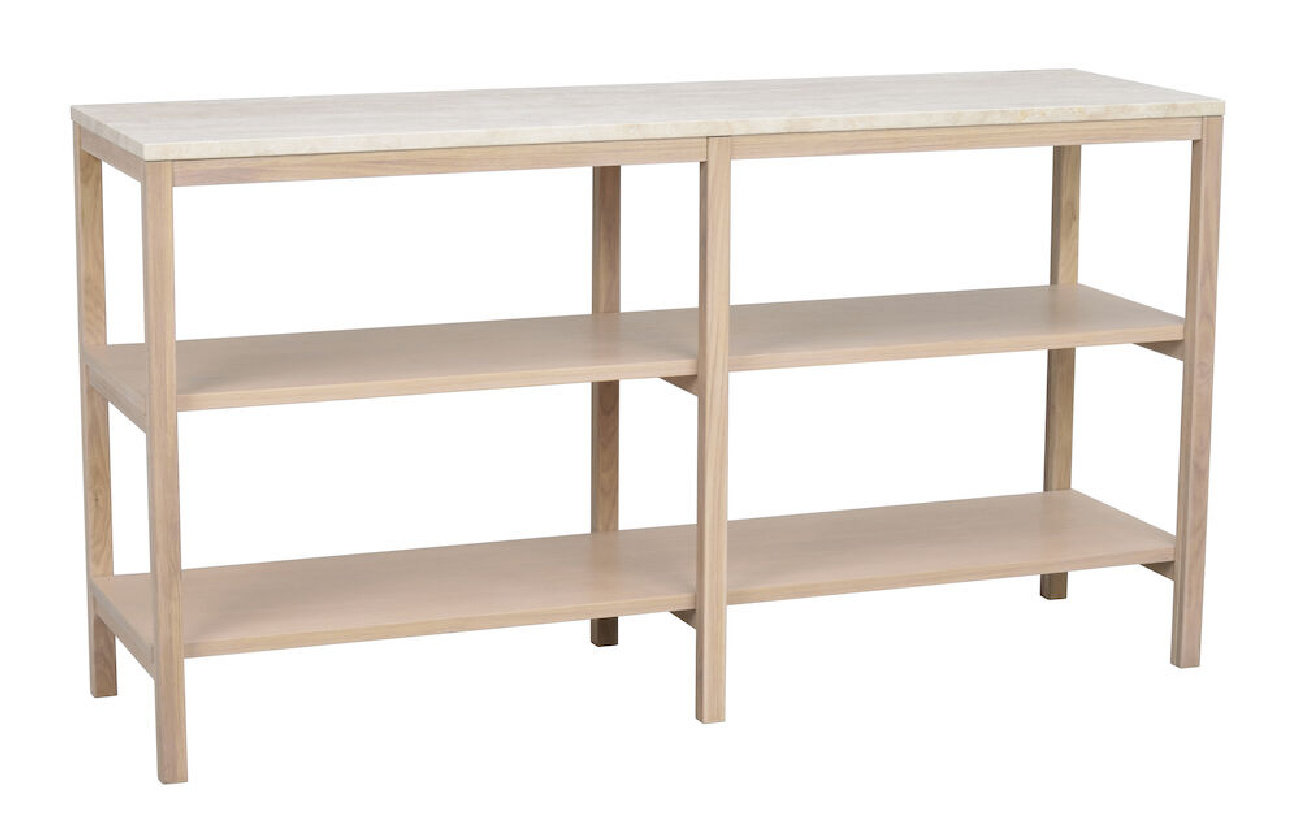 Konsole Orwel 140x40x75cm, Traventin / Eiche Whitewash