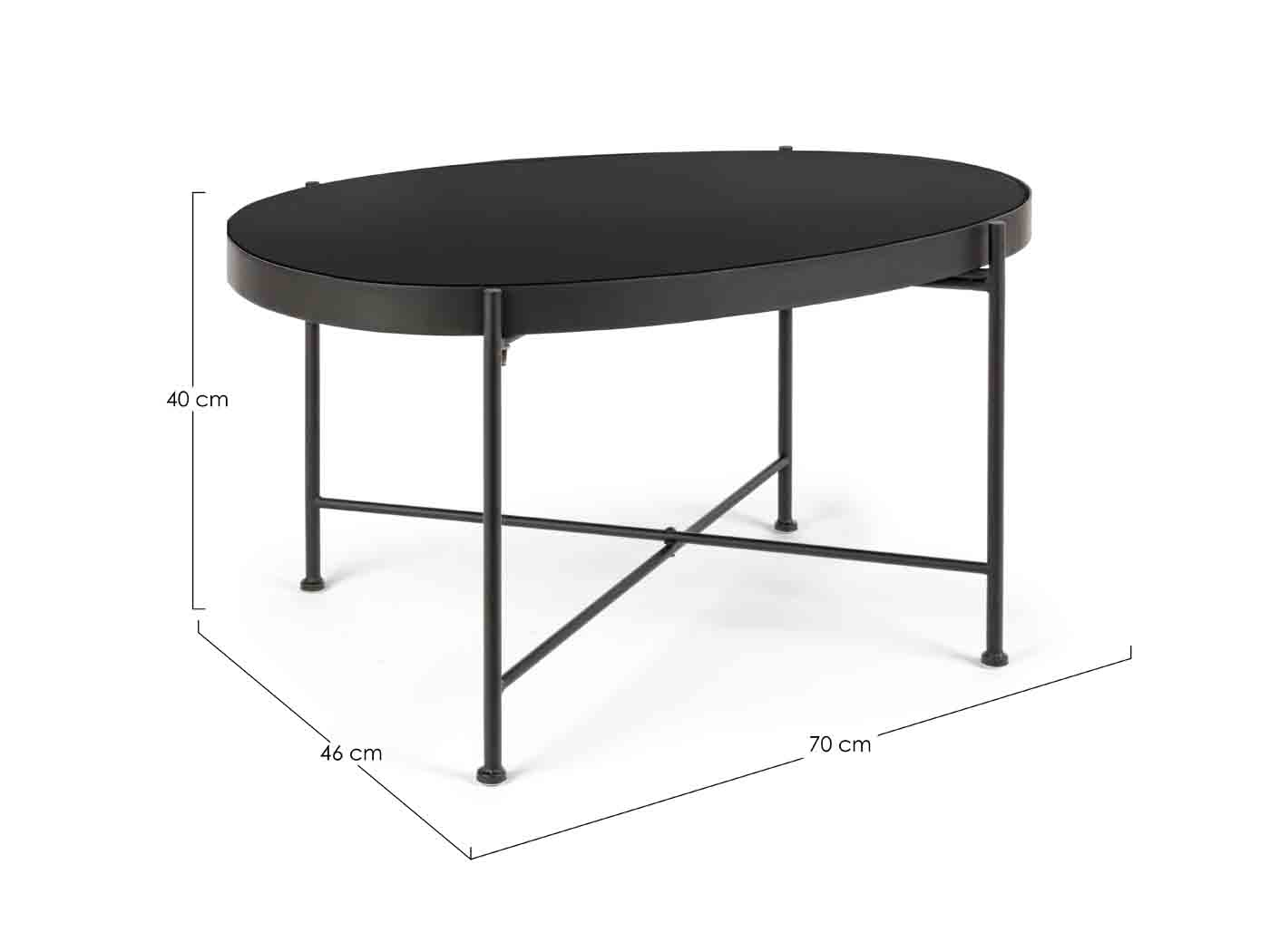 Couchtisch Rashida aus Metall mit Glasplatte, Schwarz 70x46 cm