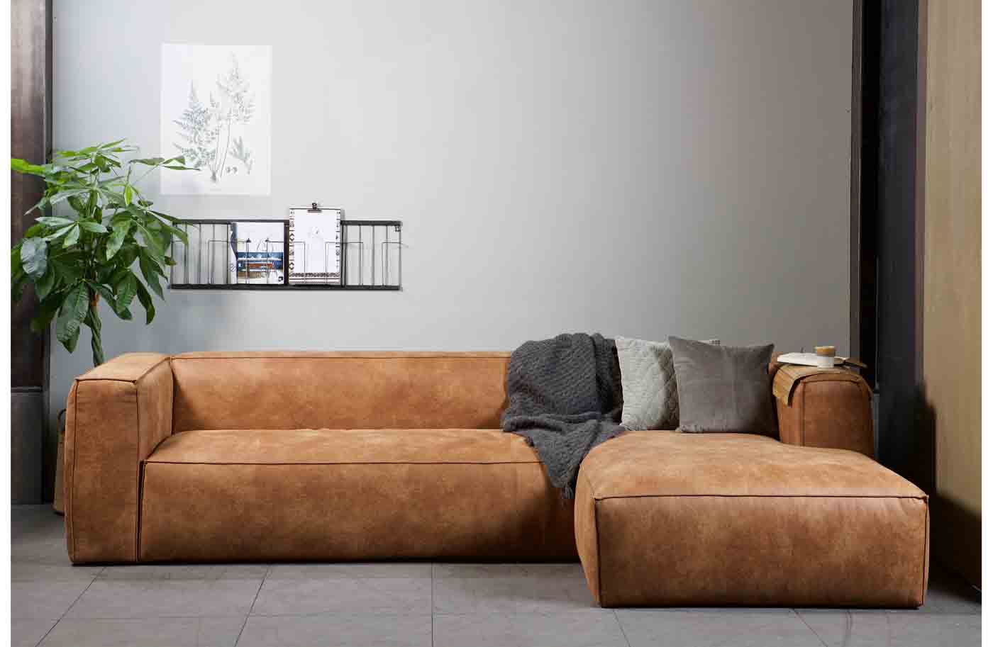 Ecksofa Bean Lederoptik, rechts Cognac