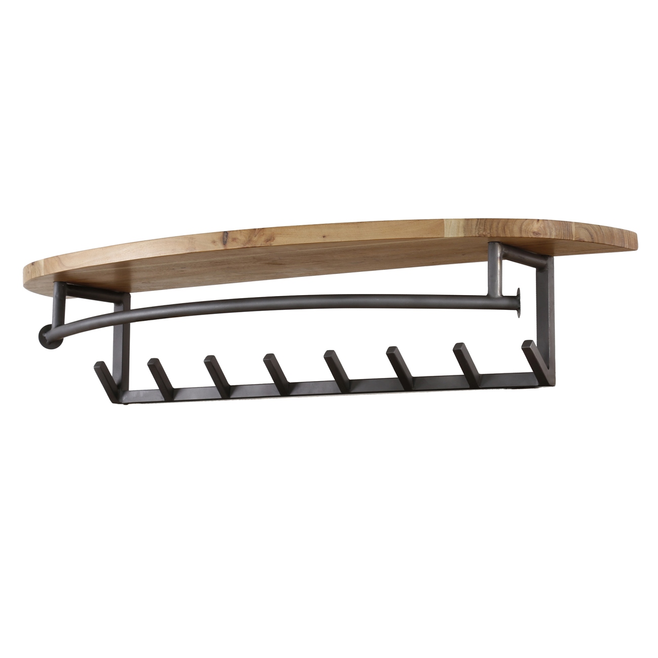 Garderobe Ovrund - Akazienholz massiv Natur, mit Hutablage & 8 Haken