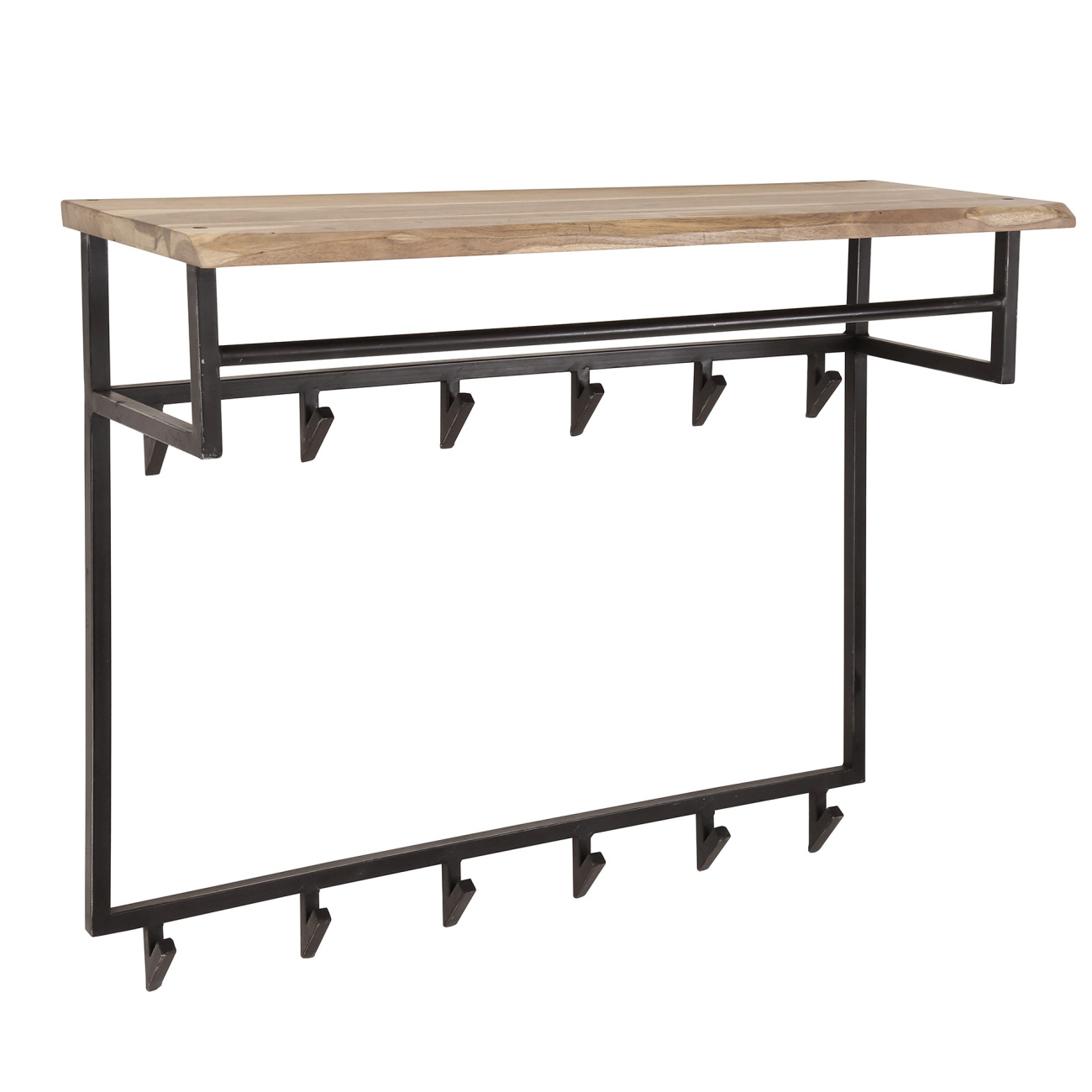 Garderobe Bord - Akazie massiv Natur, mit Hutablage, 12 Haken, Stange