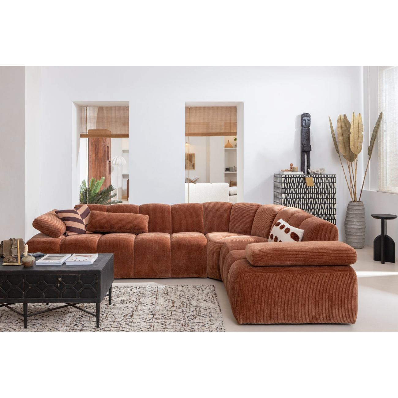 Modulsofa Mojo Flachcord Eck-Element, Rostbraun