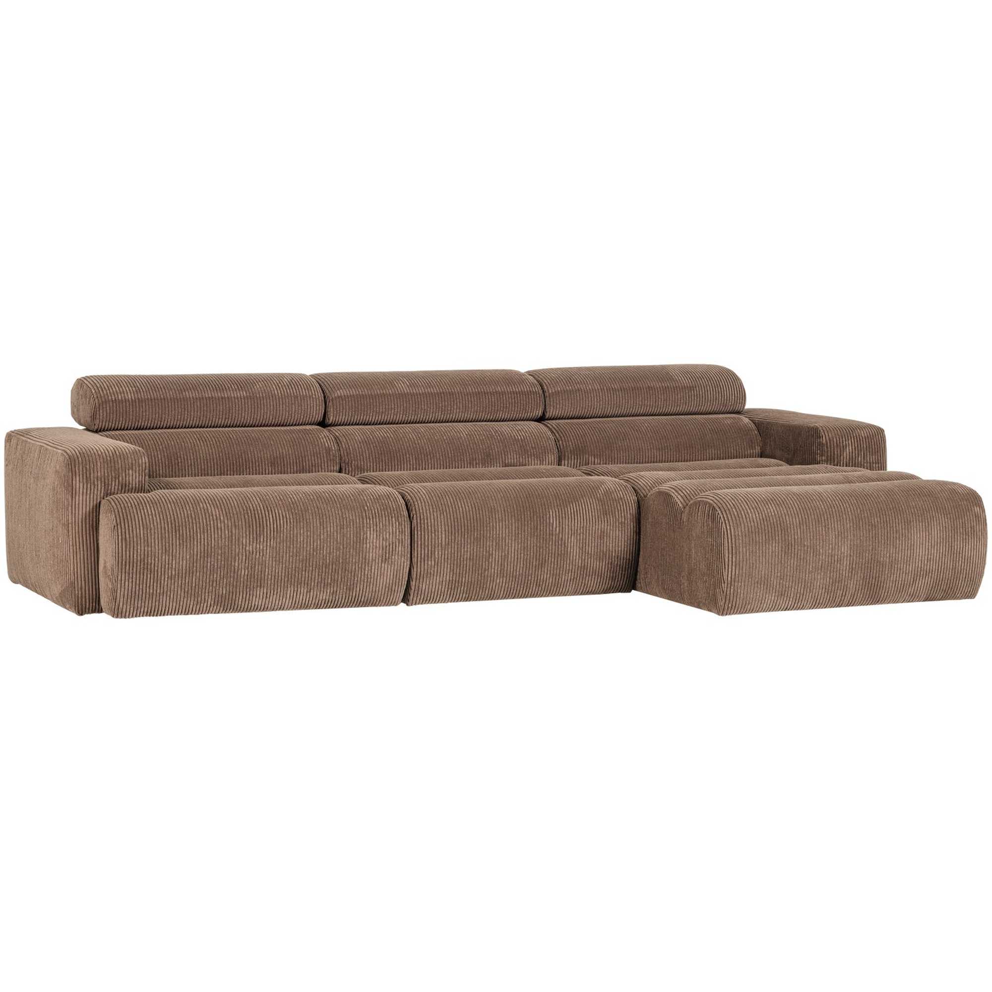 Ecksofa Novi Cord Taupe - Chaiselongue mit verstellbarer Nackenstütze, Rechts