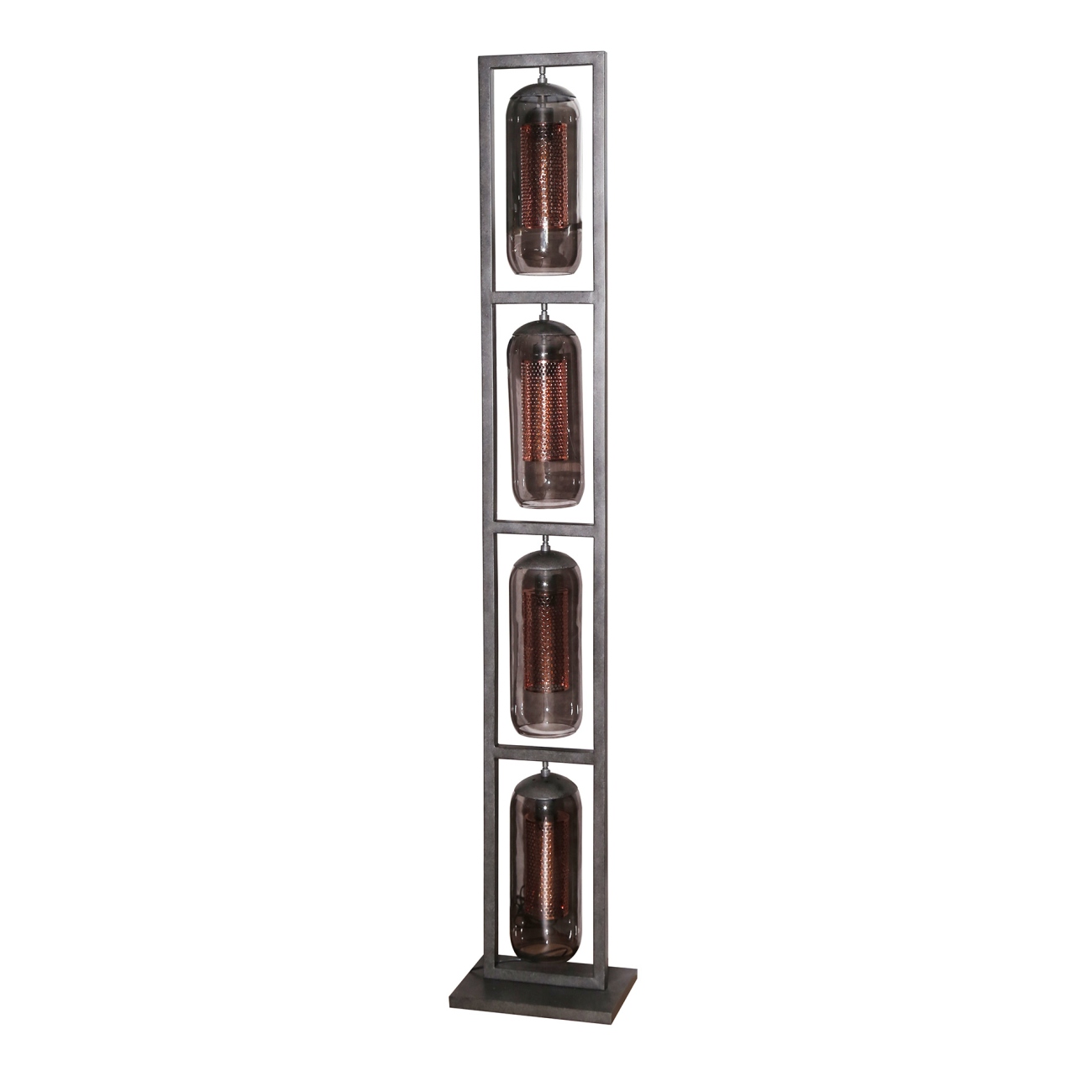 Stehleuchte Kuferg, 4-flammig - Rauchglas mit Kupfergitter, inkl. LED