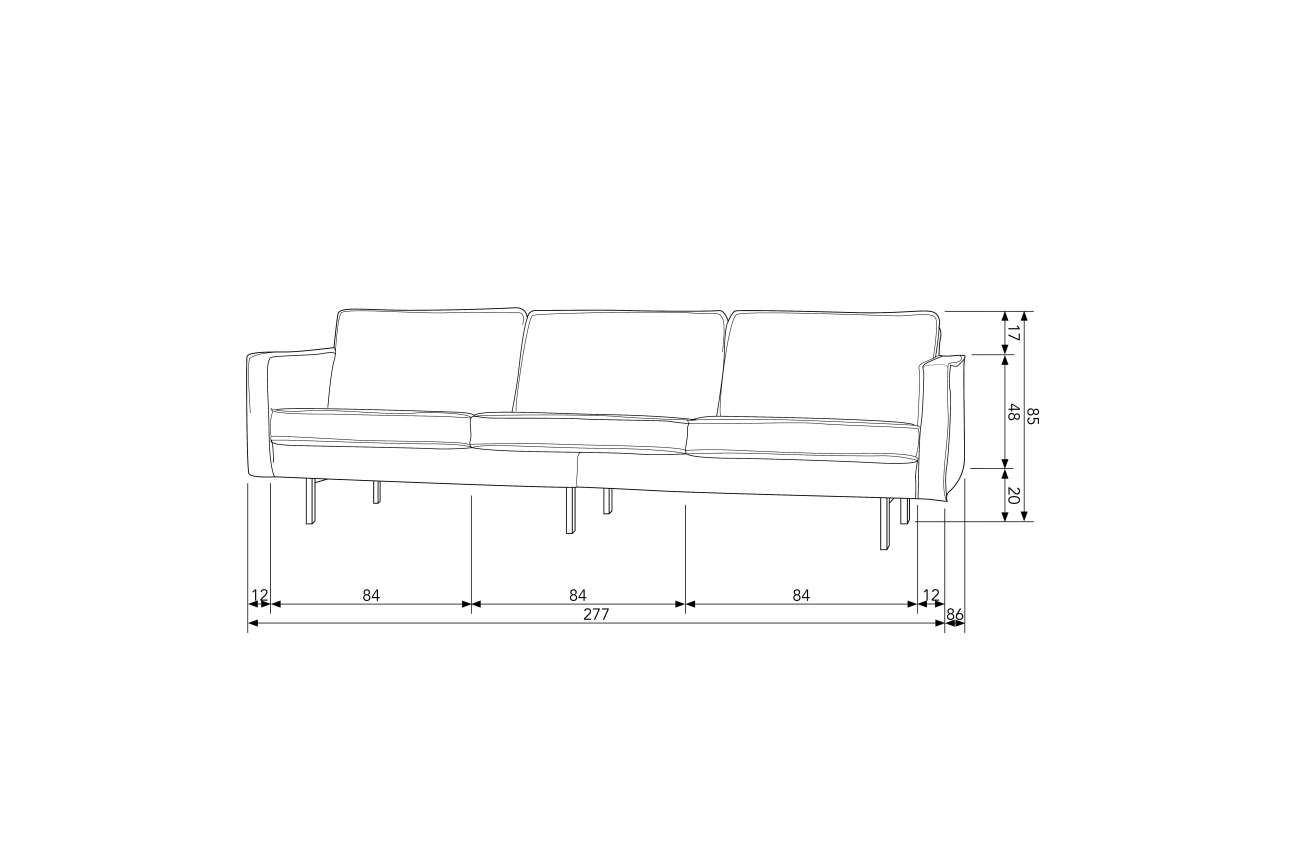 Rodeo Sofa 3-Sitzer Samt, Kaki