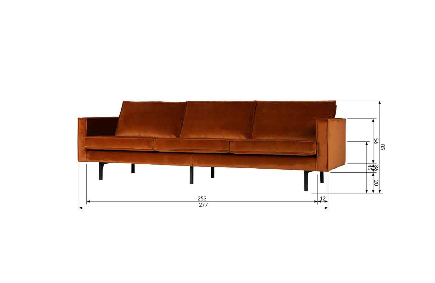 Rodeo Sofa 3-Sitzer Samt, Rost