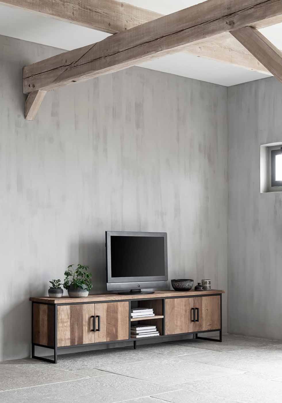 TV Board Beam mit Türen, 220 cm Natur