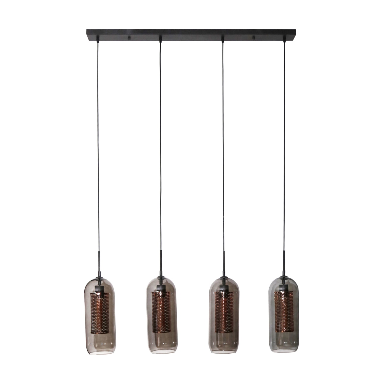Hängeleuchte Kuferg, 4-flammig - Rauchglas mit Kupfergitter, inkl. LED
