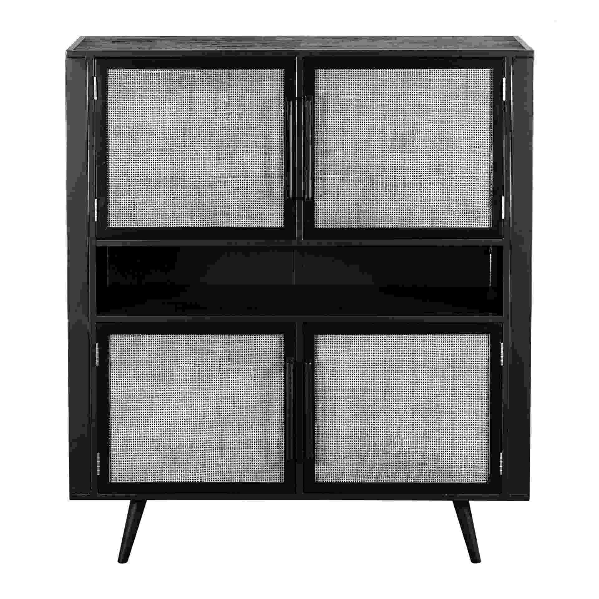 Highboard Nordic Mindi Rattan mit 4 Türen, 130 cm