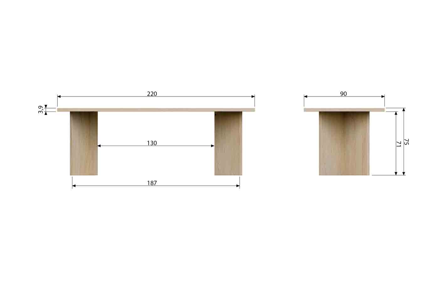 Esstisch Angle aus Eichenfurnier, 220 cm