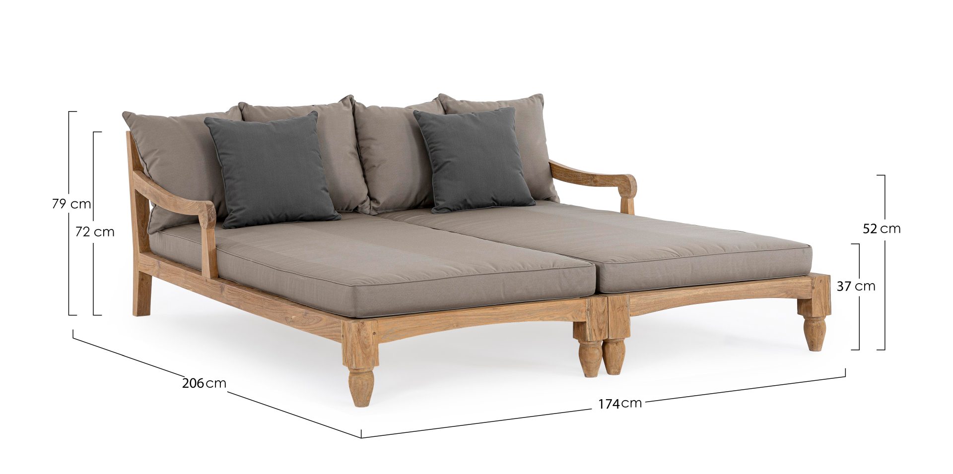 Daybed Bali aus Teakholz, Grau