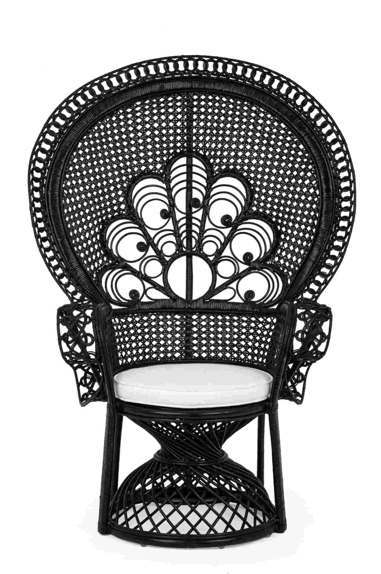 Sessel Peacock aus Rattan, Schwarz