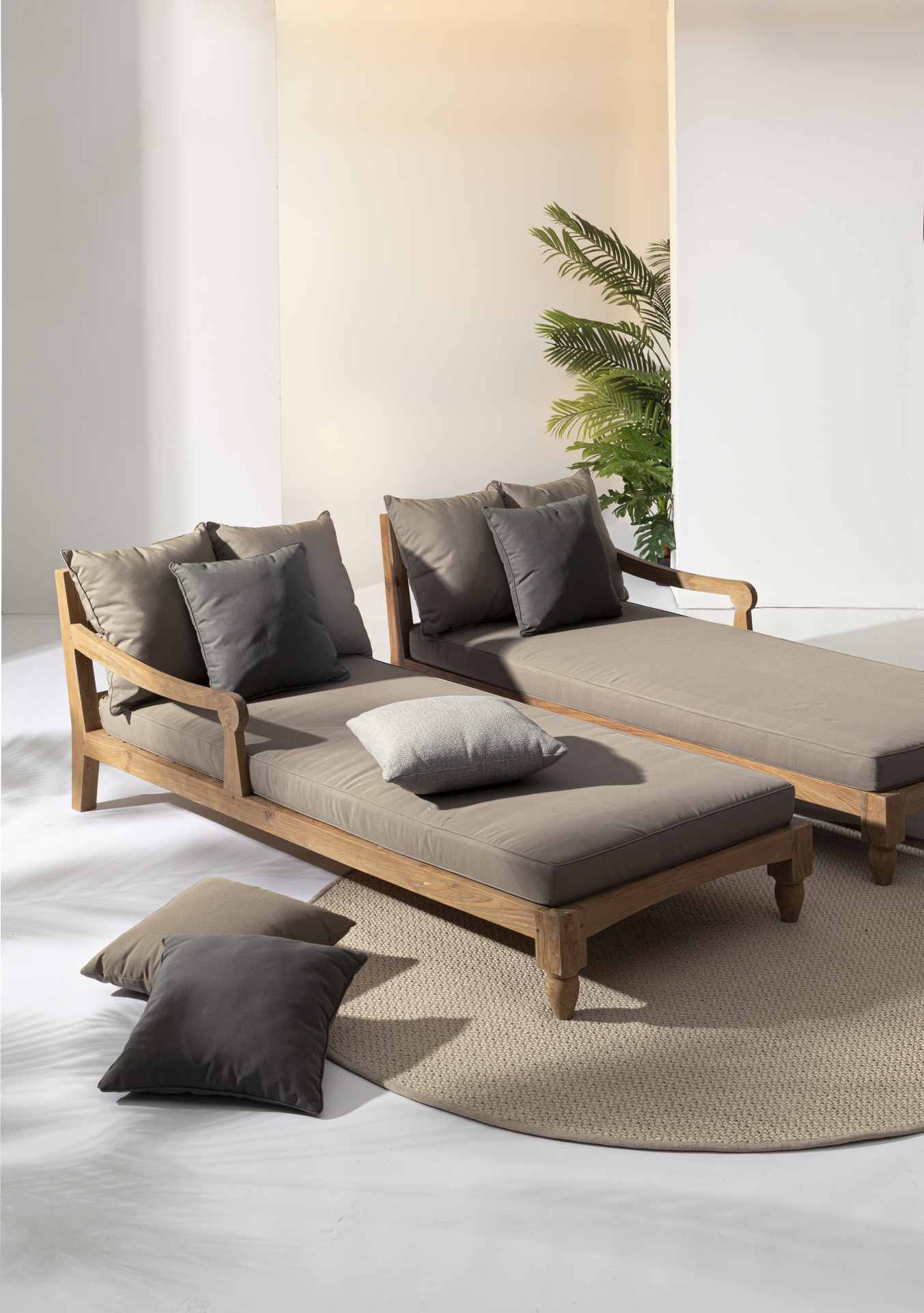 Daybed Bali aus Teakholz, Grau