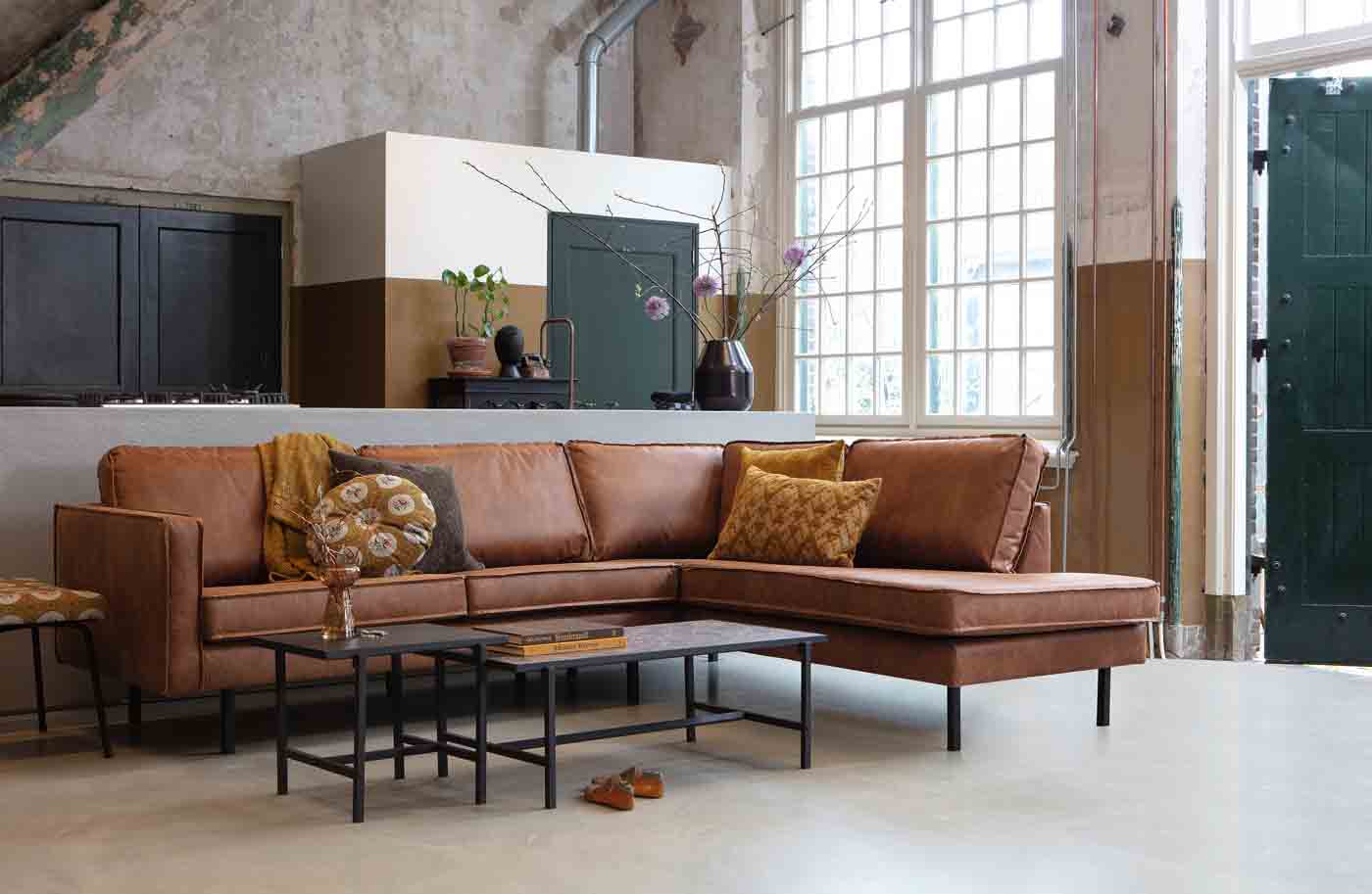 Rodeo Ecksofa Lederoptik, rechts Cognac