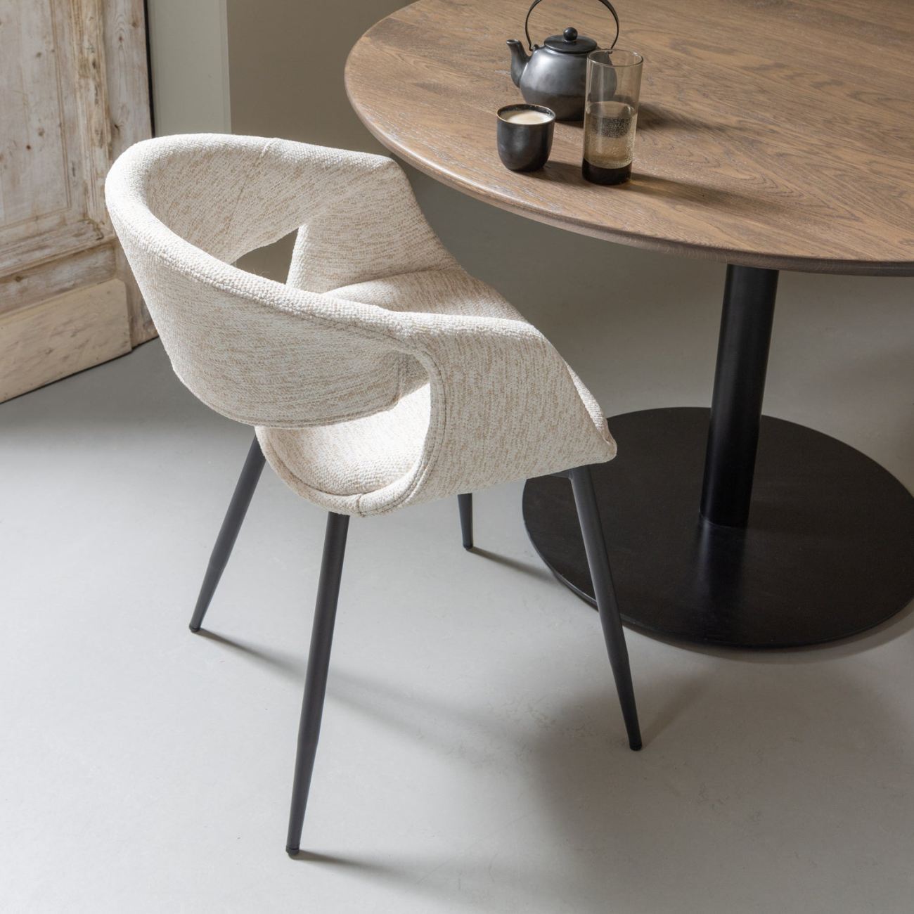 Esszimmerstuhl Yossi aus Webstoff, Natur / Schwarz