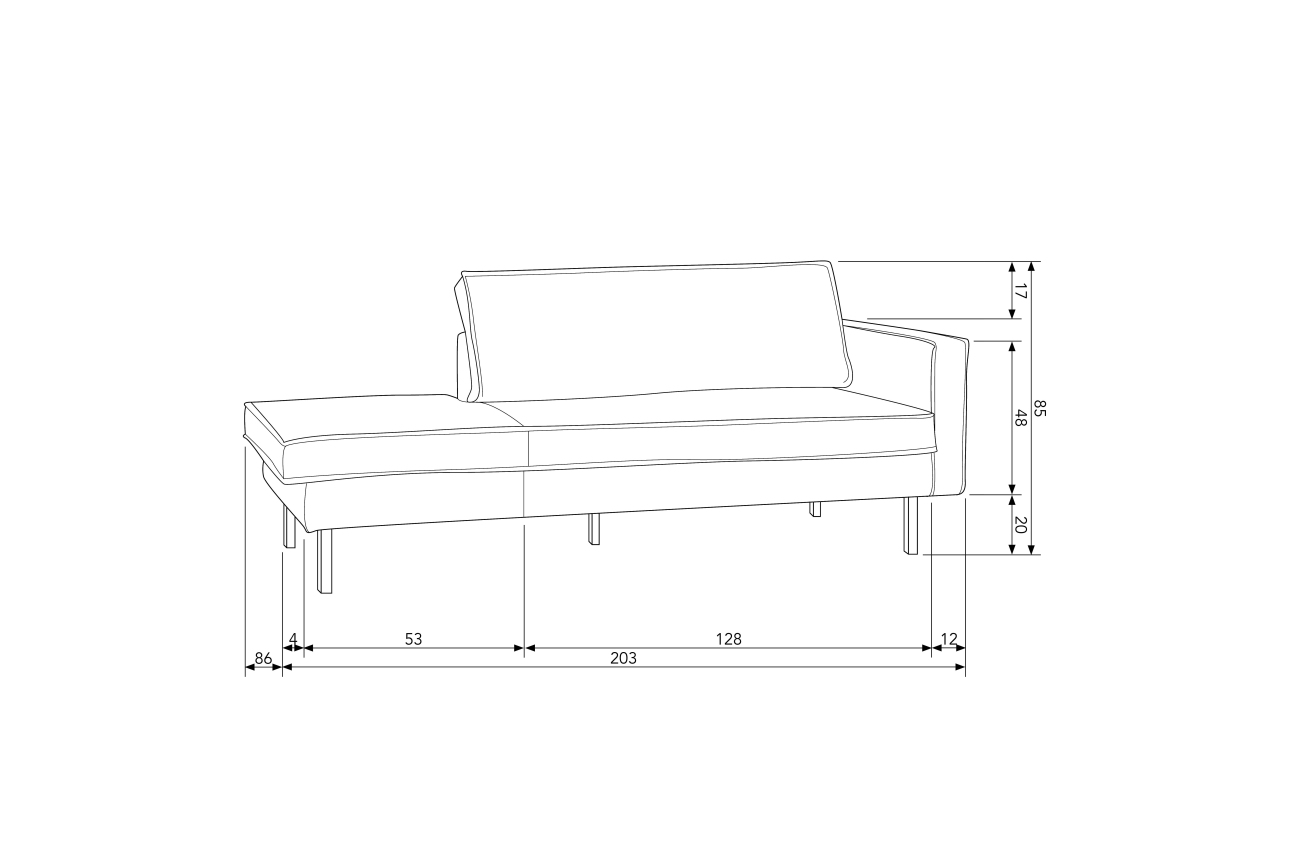 Recamiere Rodeo Daybed Samt rechts, Kaki