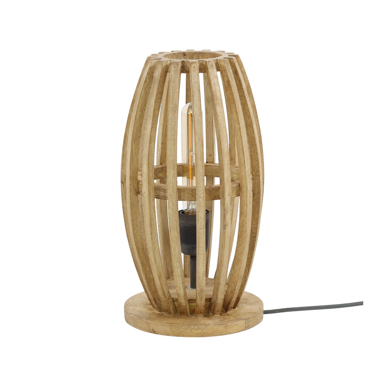 Tischleuchte Arbegura - Mangoholz Natur, Lamellenoptik, inkl. LED