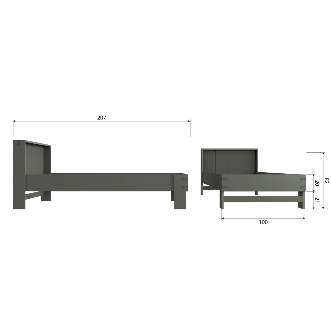 Bettgestell Bobby aus Kiefernholz, 200x90 cm